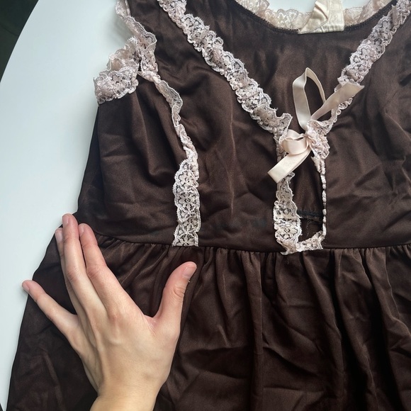 Vintage Brown Ruffle Milkmaid Lingerie Slip Dress - Picture 4 of 13